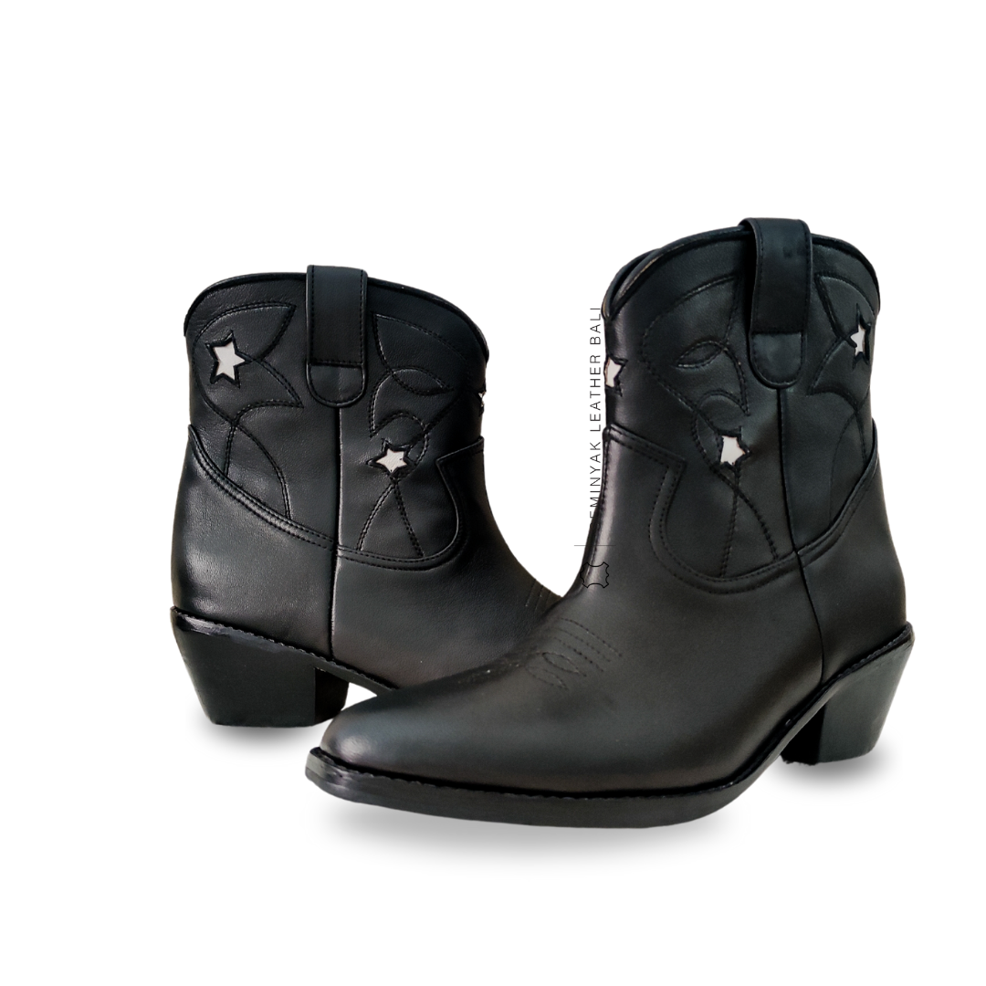 STELLAR Cowboy Boots - Black White