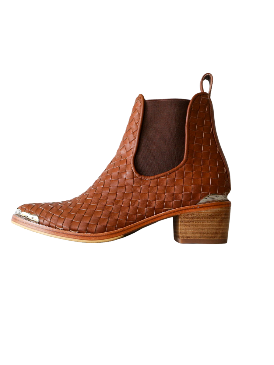 ISLA Woven Leather Western Boots Summer Tan by Seminyak Leather Bali