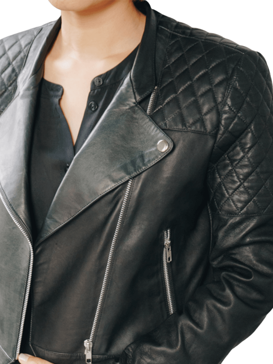 black colored jade quilted biker bolero jacket