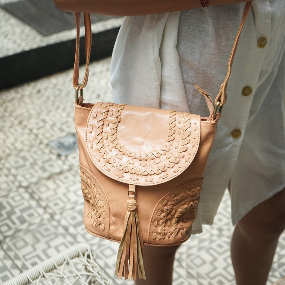 Seminyak Leather Bali Mandy Woven Crossbody Bag