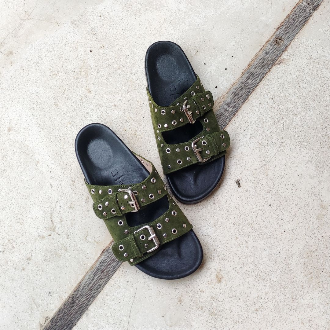 RIVETTE Studded Sandals - Olive Green