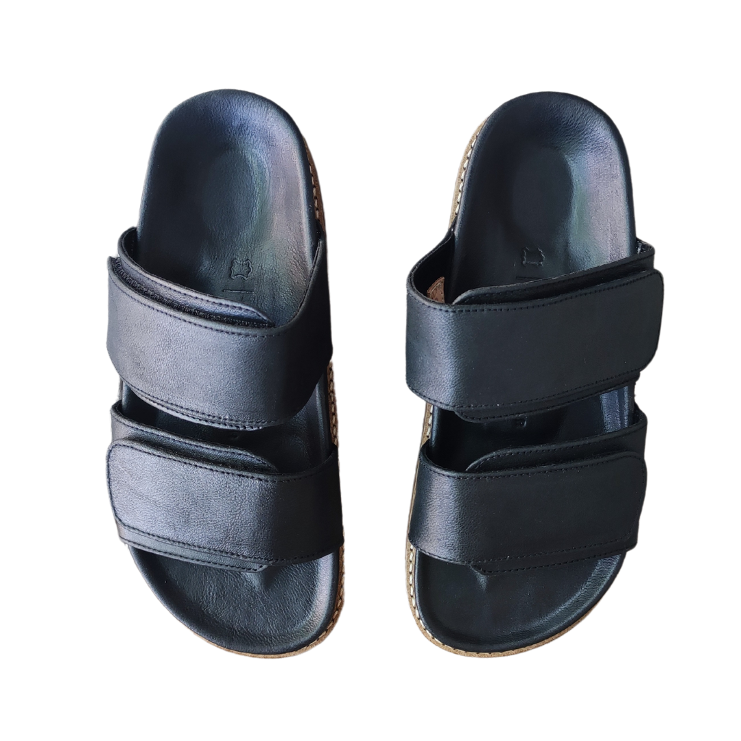 two pair of black RUMI slides leather shoes