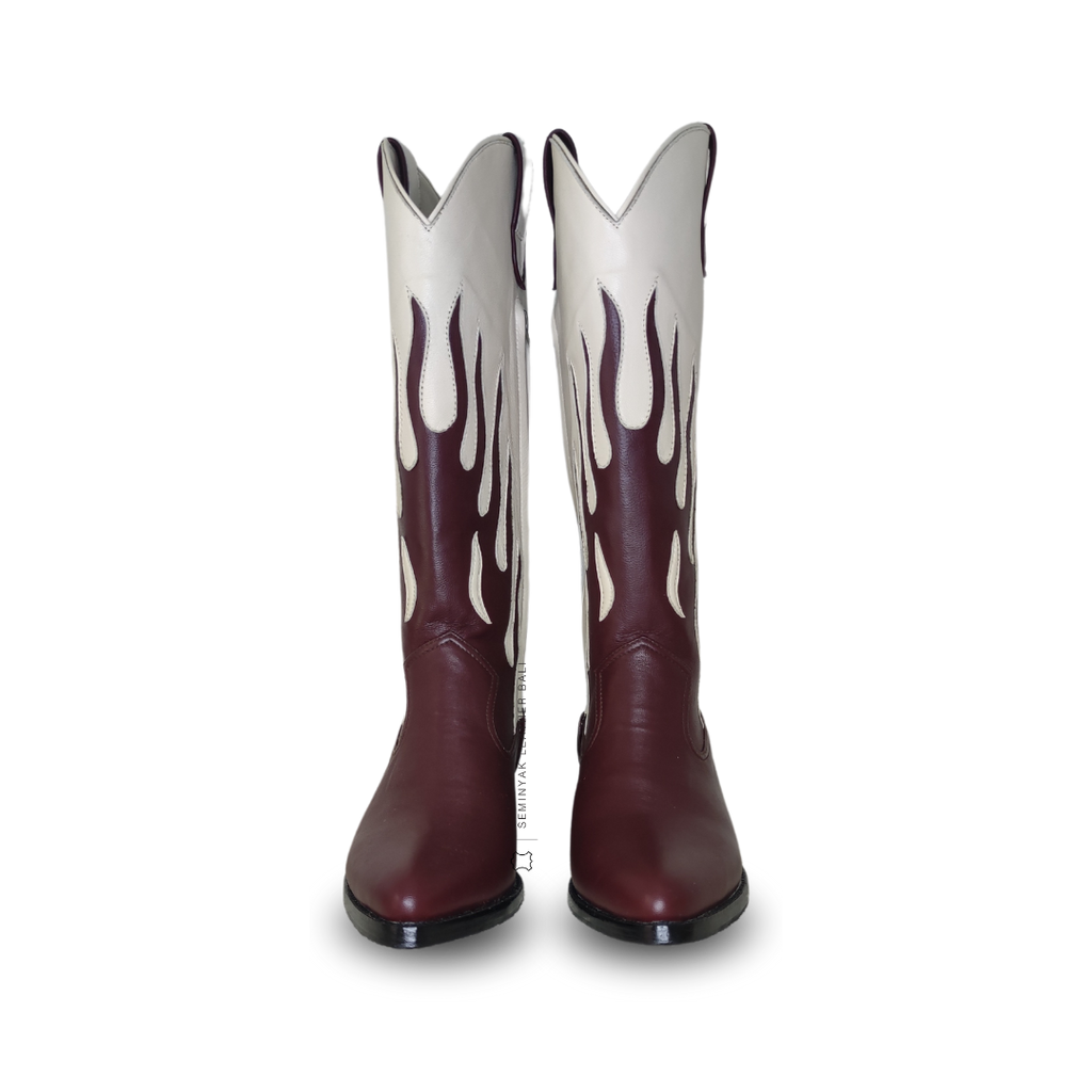 AGNI Cowboy Boots - Burgundy