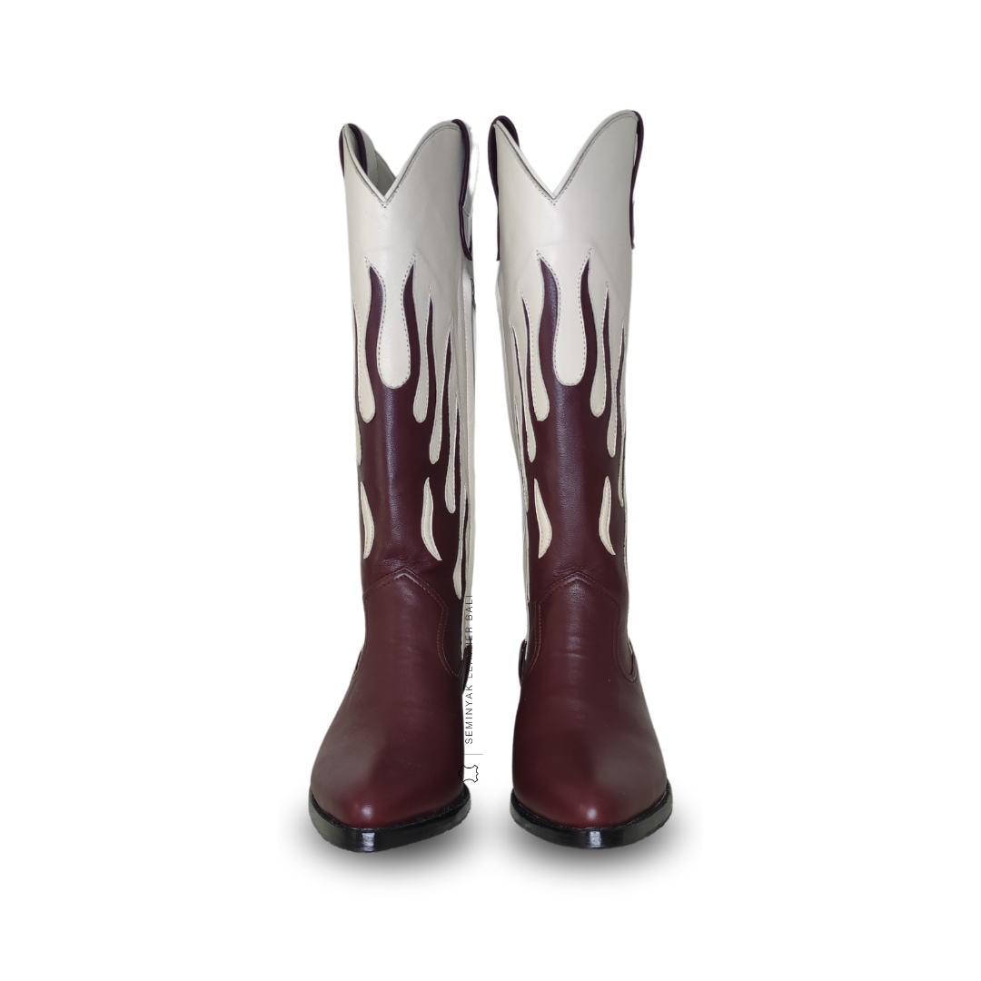 AGNI Cowboy Boots - Burgundy