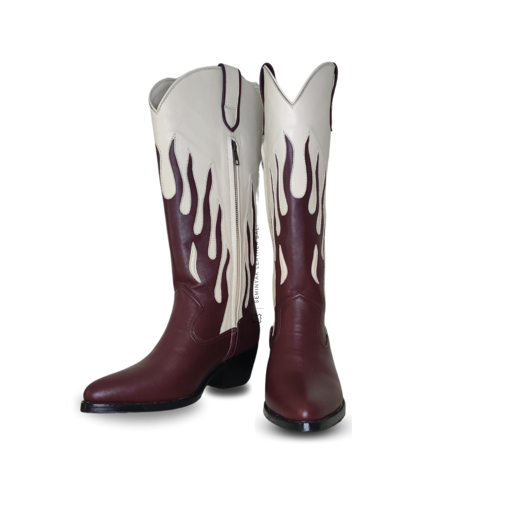 AGNI Cowboy Boots - Burgundy