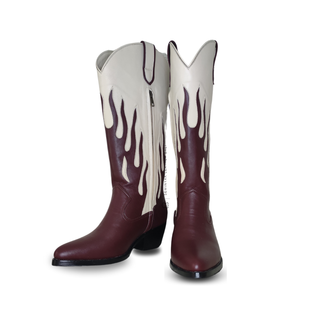 AGNI Cowboy Boots - Burgundy