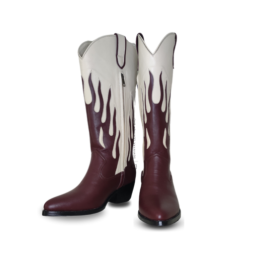 AGNI Cowboy Boots - Burgundy
