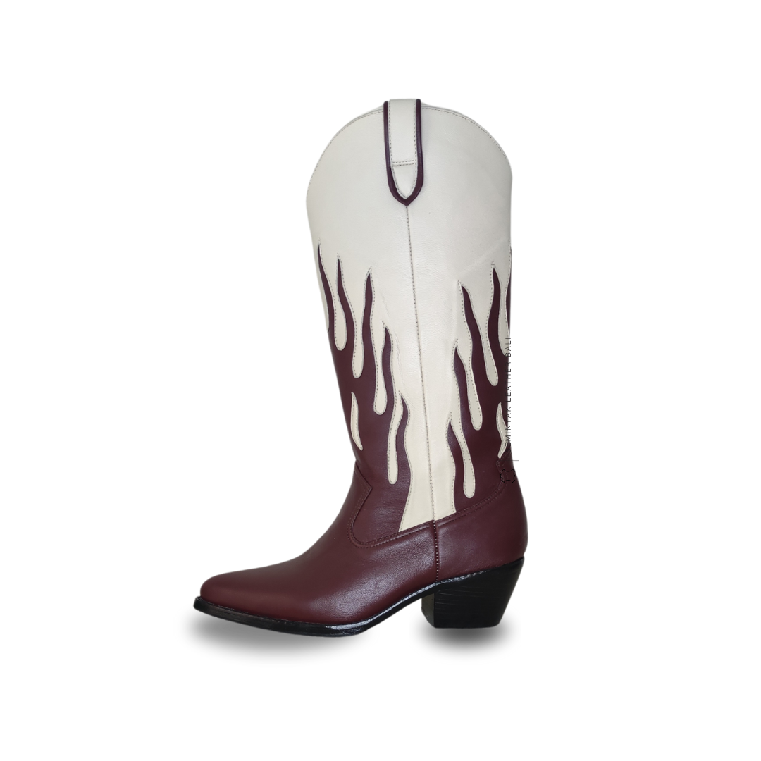 AGNI Cowboy Boots - Burgundy