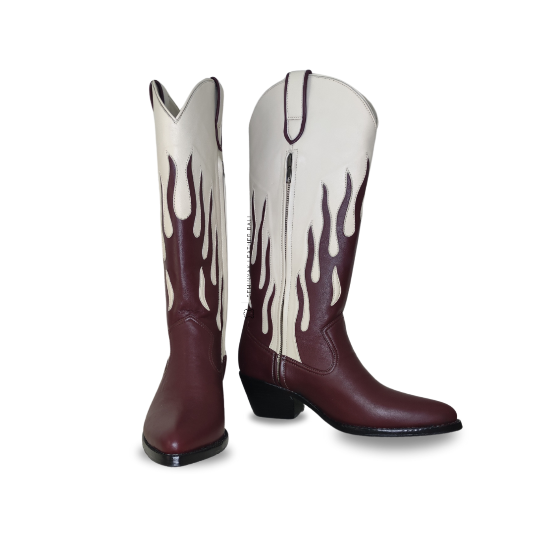 AGNI Cowboy Boots - Burgundy