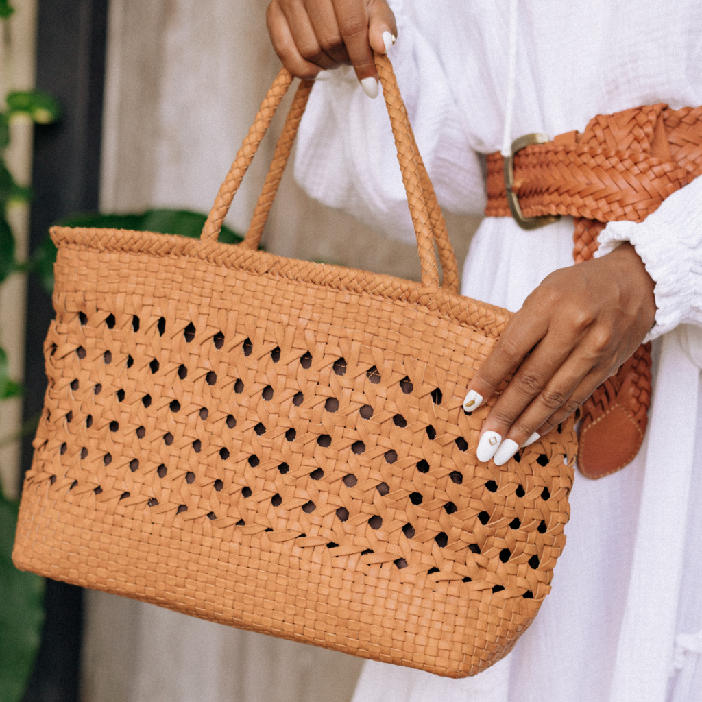 GENDIS Woven Leather Handbag - Honey Tan