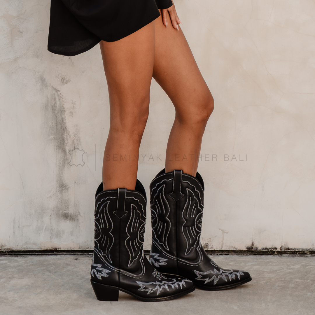 Gabrielle black leather western boots – Seminyak Leather Bali