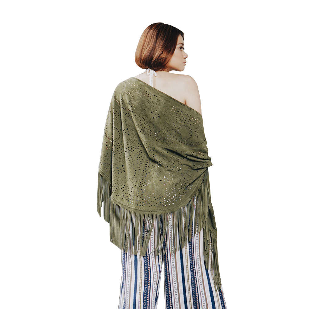 GAYATRI Suede Shawl - Olive Green
