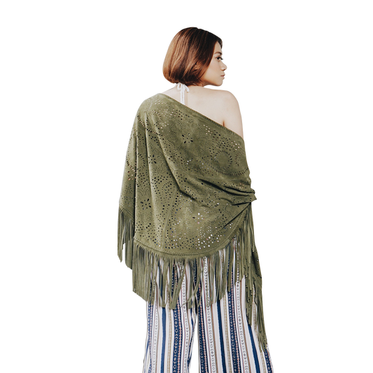 GAYATRI Suede Shawl - Olive Green
