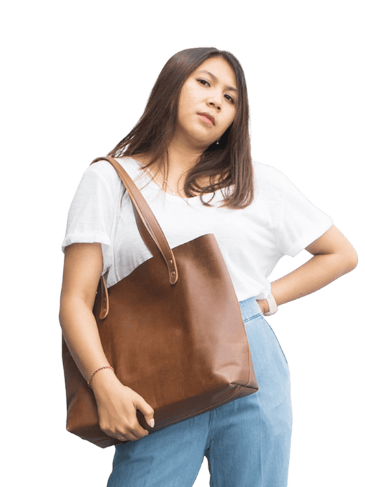 look casual with cognac colored ellen market tote bag