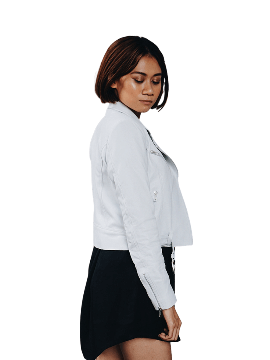 white ivy biker leather jacket