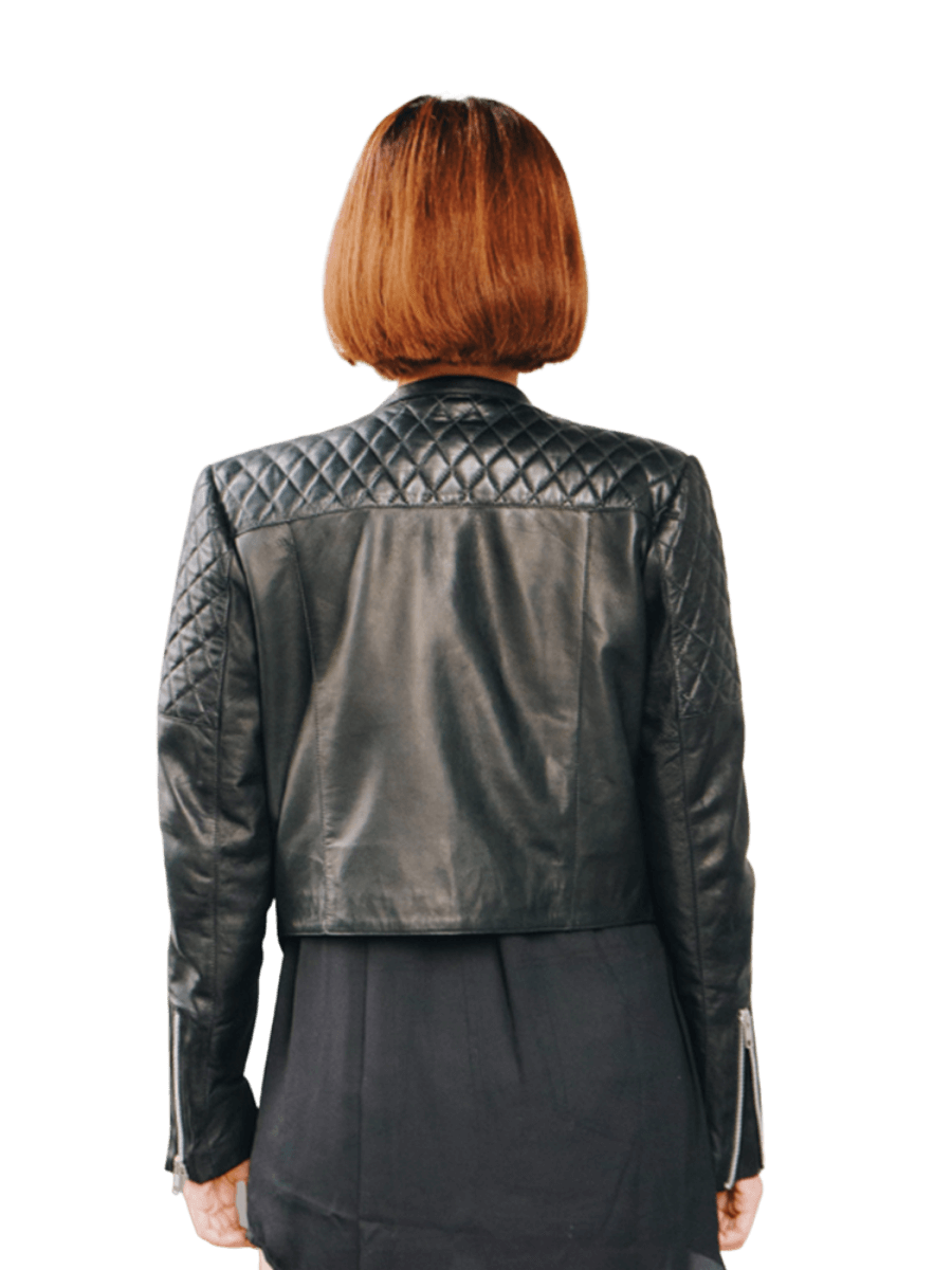 black colored jade quilted biker jacket
