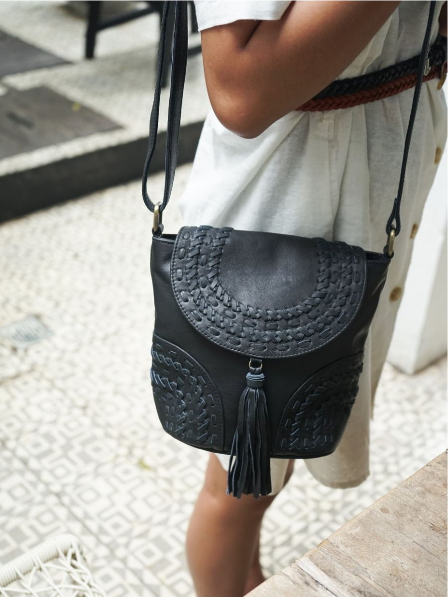 MANDY boho chic purse crossbody bag woven bohemian seminyak leather bali