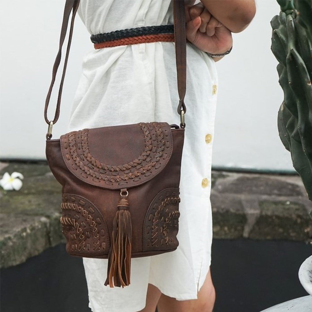 Seminyak Leather Bali Mandy Woven Crossbody Bag
