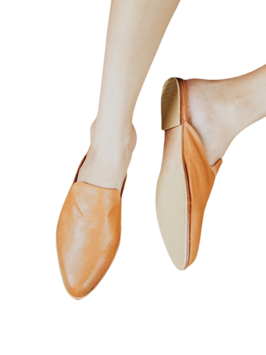 a pair of honey tan color MIRA leather shoes