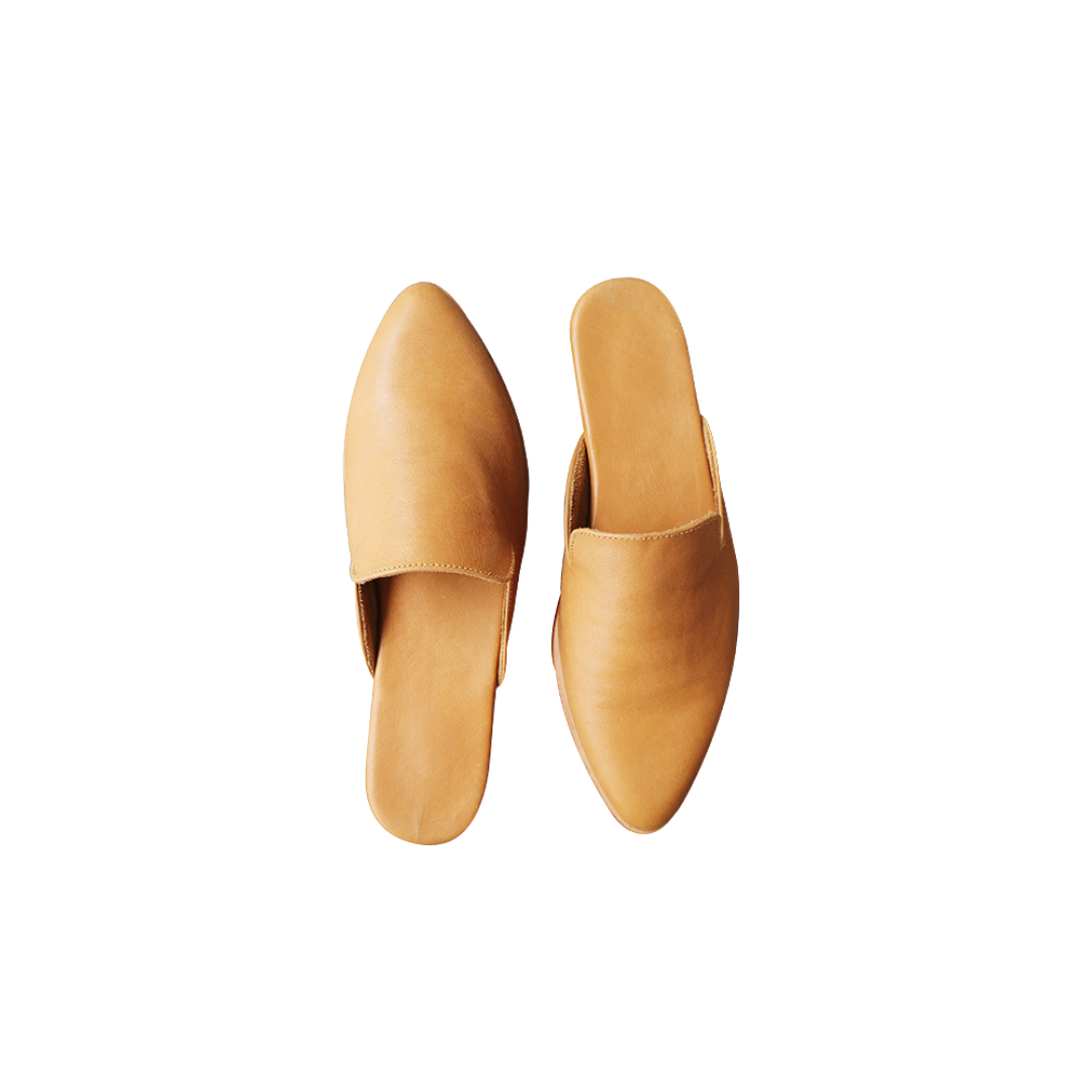 a pair of honey tan color MIRA leather loafer