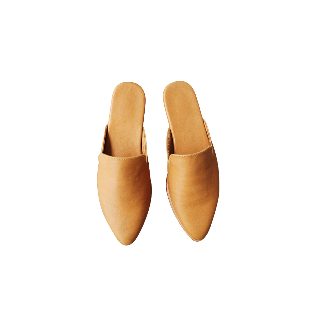 a pair of honey tan color MIRA leather shoes