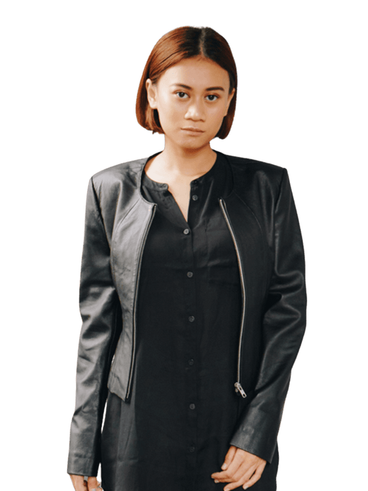 look cool with black nora leather jacket