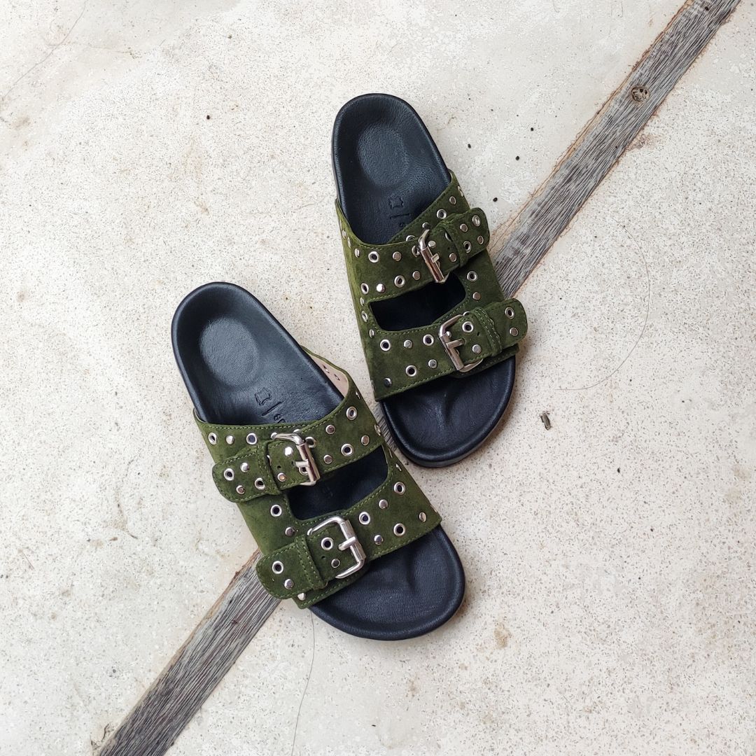 RIVETTE Studded Sandals - Olive Green