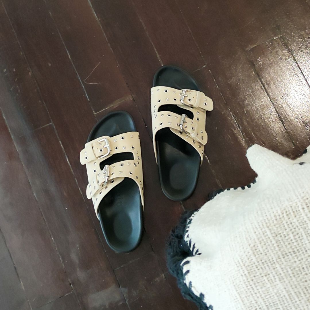 RIVETTE Studded Sandals - Sand Beige