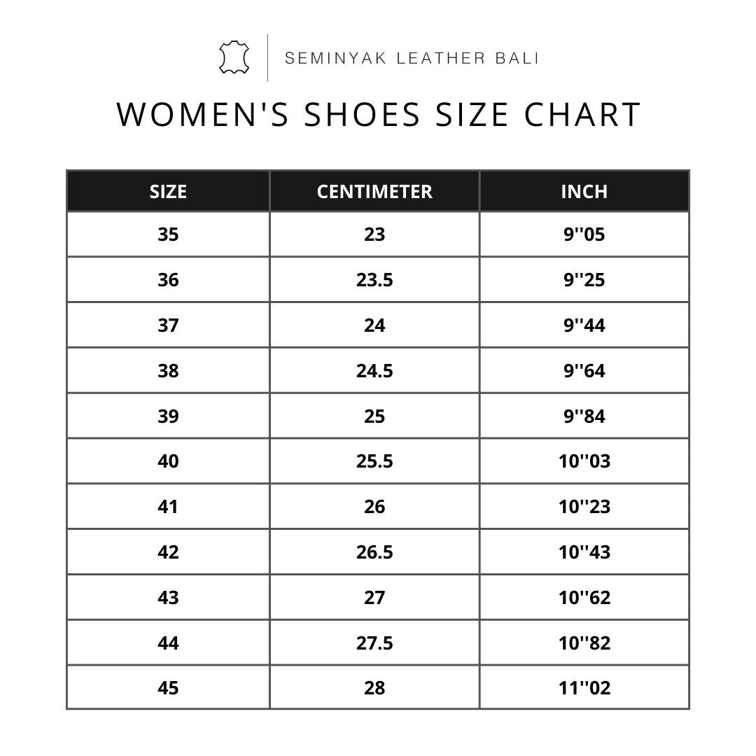 women's shoes size chart by Seminyak Leather Bali