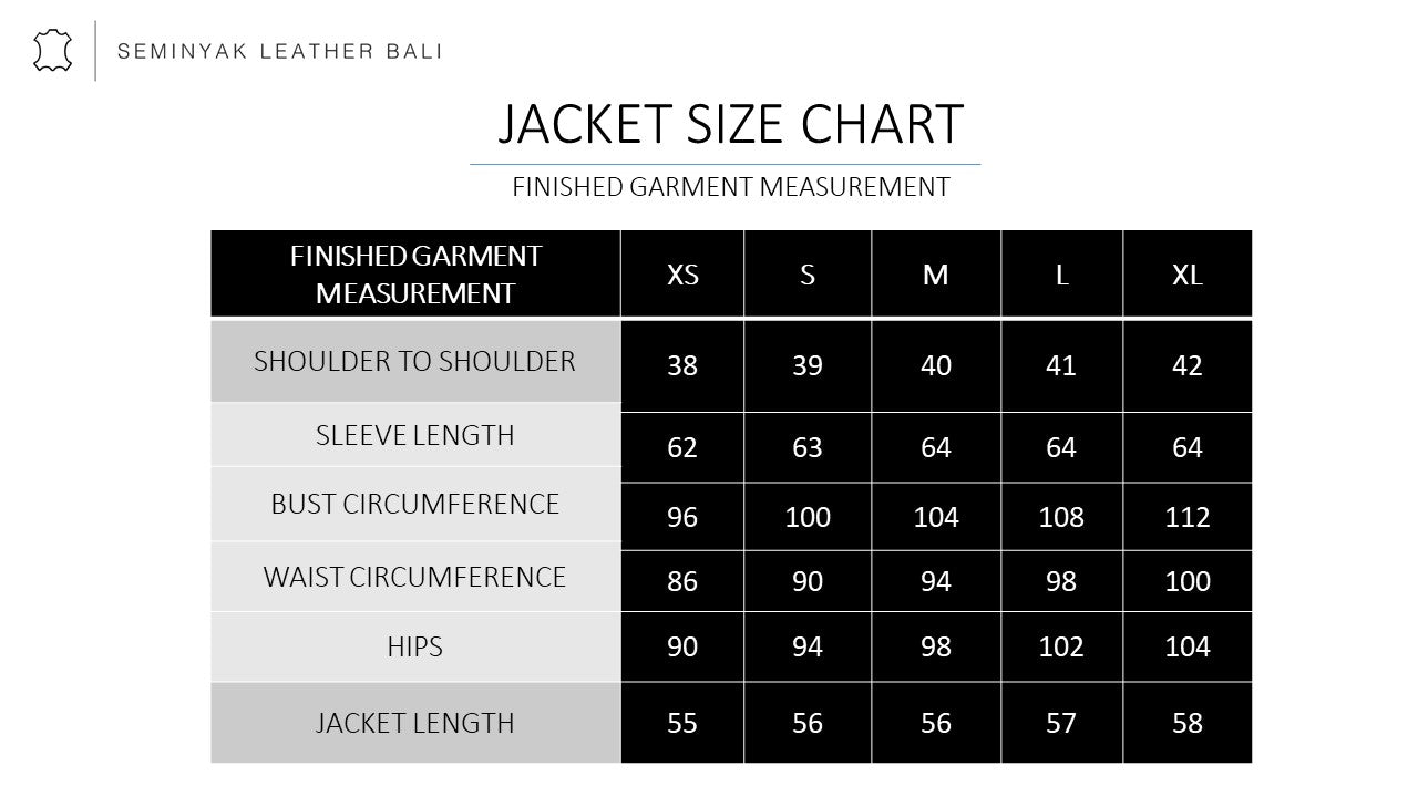 Jacket Size Chart of Seminyak Leather Bali